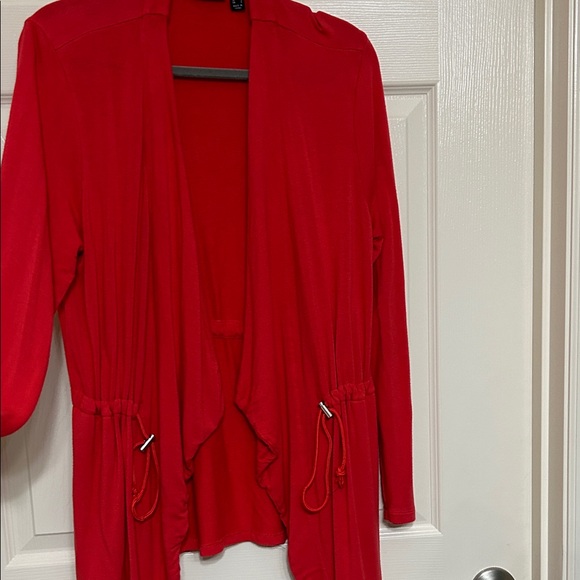 Susan Graver Red Open Cardigan Vibrant Color Waterfall Opening, Oversized Med - Picture 13 of 13